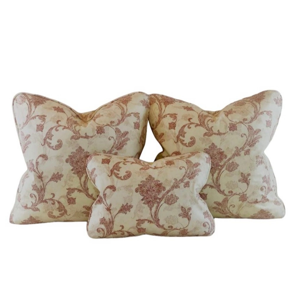 3 Pc Set P Kaufmann Waverly Red & Cream Jacobean Paisley Scroll Pillow Covers